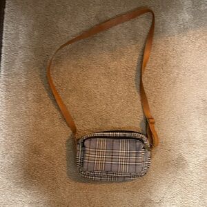 Thirty-One Plaid Crossbody Bag with Tan Strap